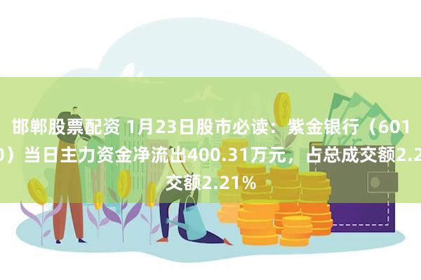 邯郸股票配资 1月23日股市必读：紫金银行（601860）当日主力资金净流出400.31万元，占总成交额2.21%